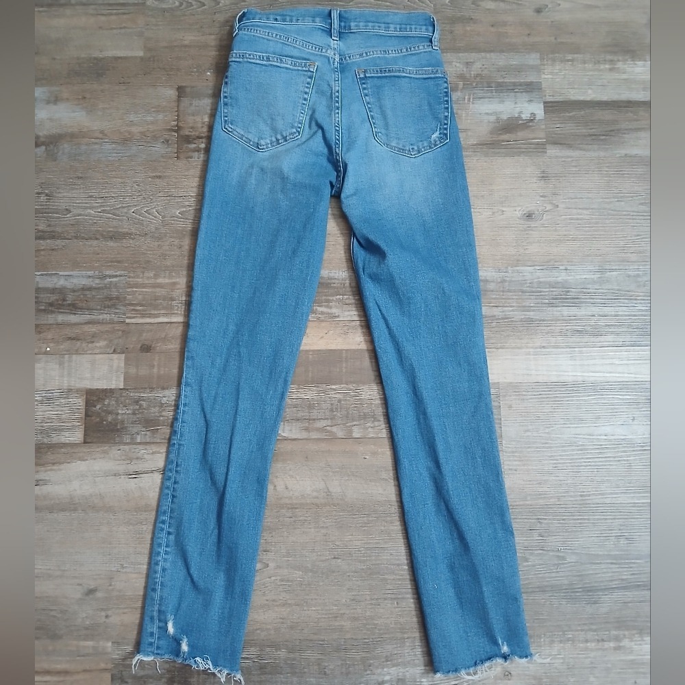 Gap Cigarette Jeans Womens 0/25 Tall Blue High Rise Raw Hem Distressed Slim Leg - Picture 7 of 7